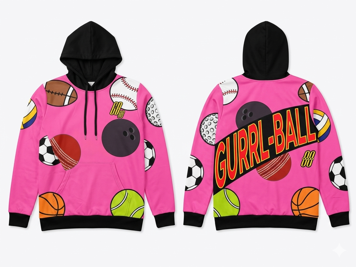 Oversized Pink/Sports Balls Hoodie Sweatshirt/Sweatshirt Dress