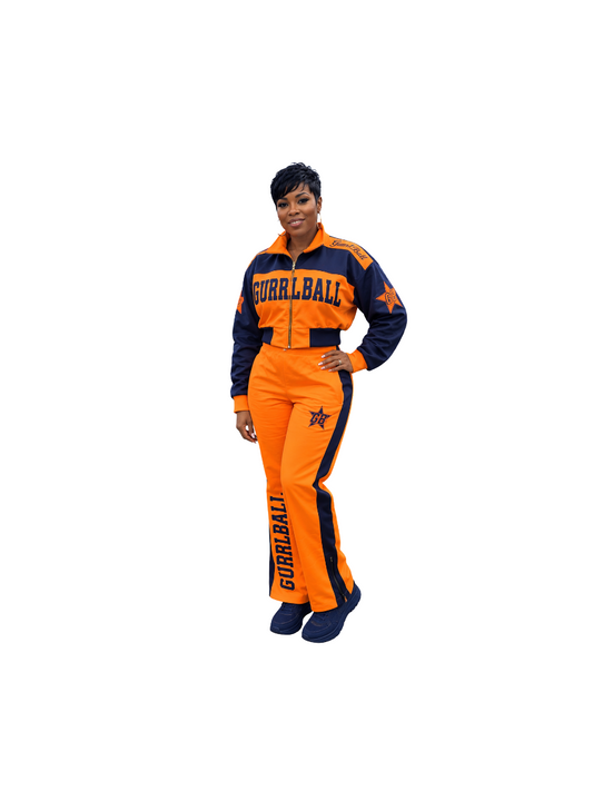 Cotton Wide Leg Orange Zipper Sweatpants (Runs big can go down a size)
