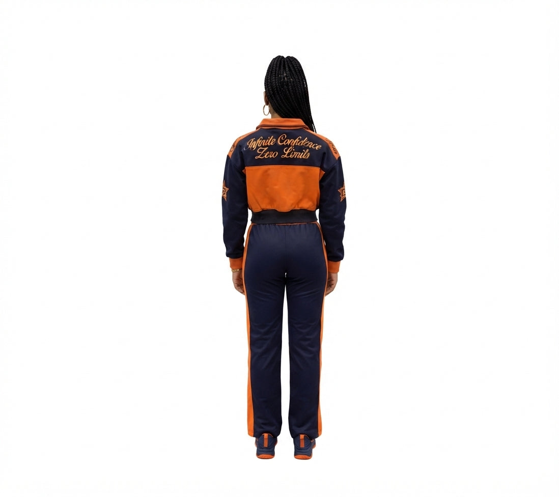 Cotton Navy/Orange Cropped Jacket (Runs big can go down a size)