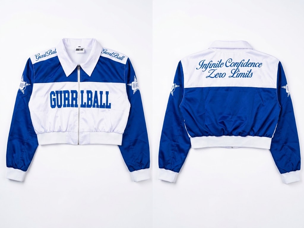 Satin Cropped Blue/White Satin Jacket (runs big can go down a size)