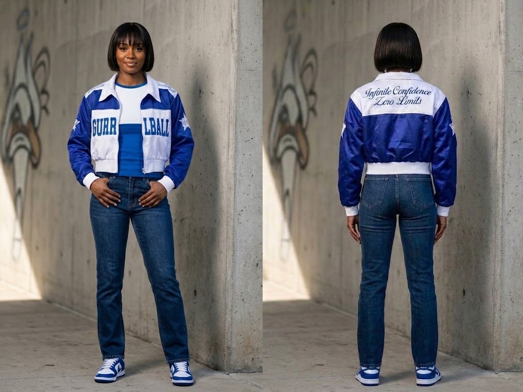 Satin Cropped Blue/White Satin Jacket (runs big can go down a size)