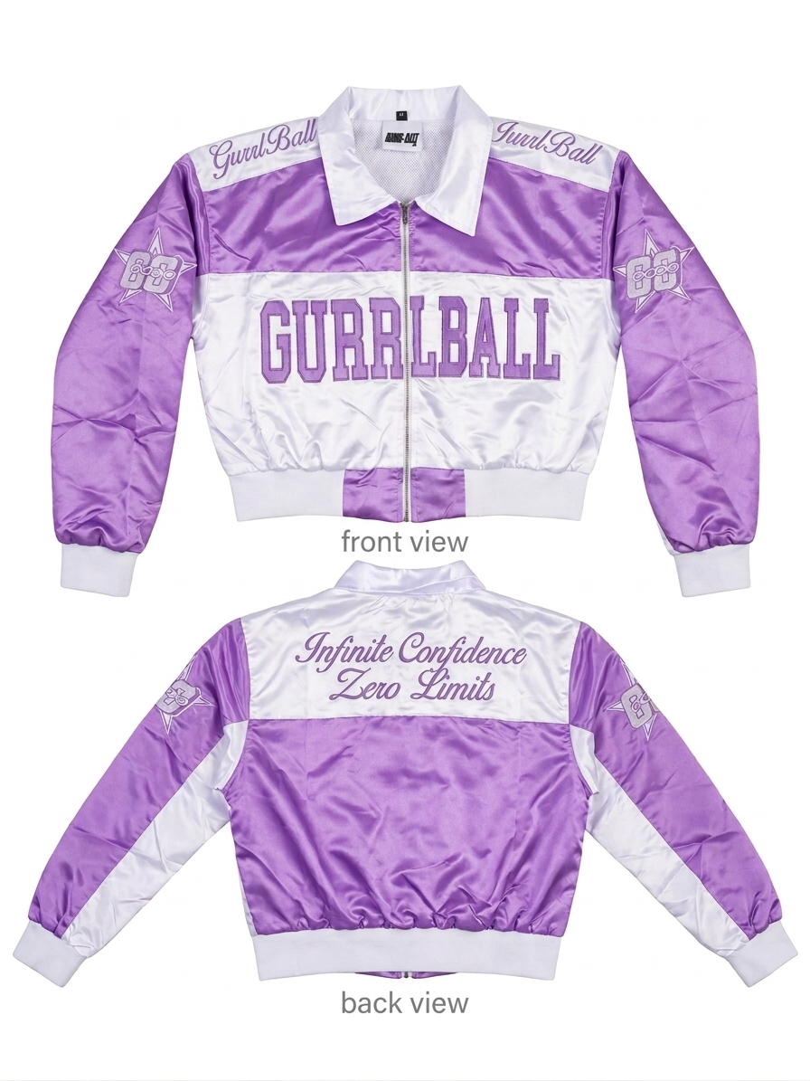 Satin Cropped Jacket Purple/White