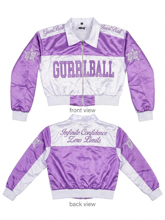 Satin Cropped Jacket Purple/White