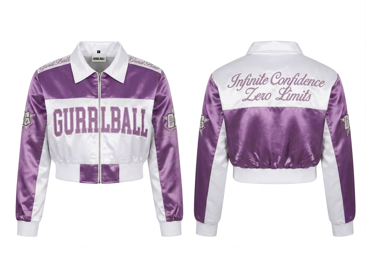 Satin Cropped Jacket Purple/White