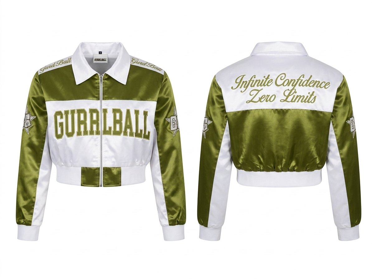 Satin Cropped Jacket Army Green/White