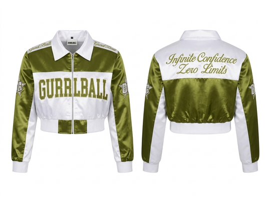 Satin Cropped Jacket Army Green/White
