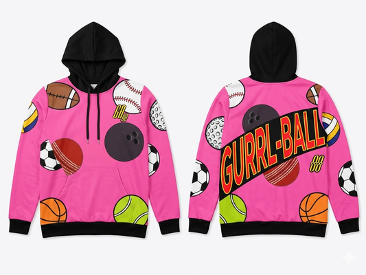 Oversized Pink/Sports Balls Hoodie Sweatshirt/Sweatshirt Dress
